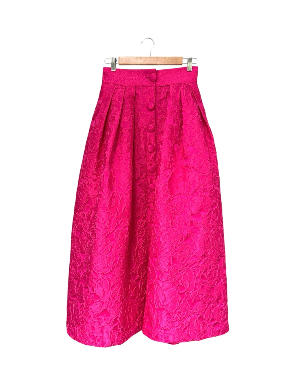 DESTREE Paris Irving Floral Brocade Pleated Maxi Skirt Pink Fuchsia, EU 40 US 8